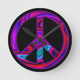 Reloj Redondo Mediano Signo de Paz Psicodélico Negro