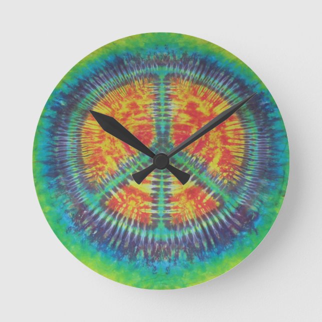 Reloj Redondo Mediano Signo de paz Tie Dye PhatDyes (Anverso)