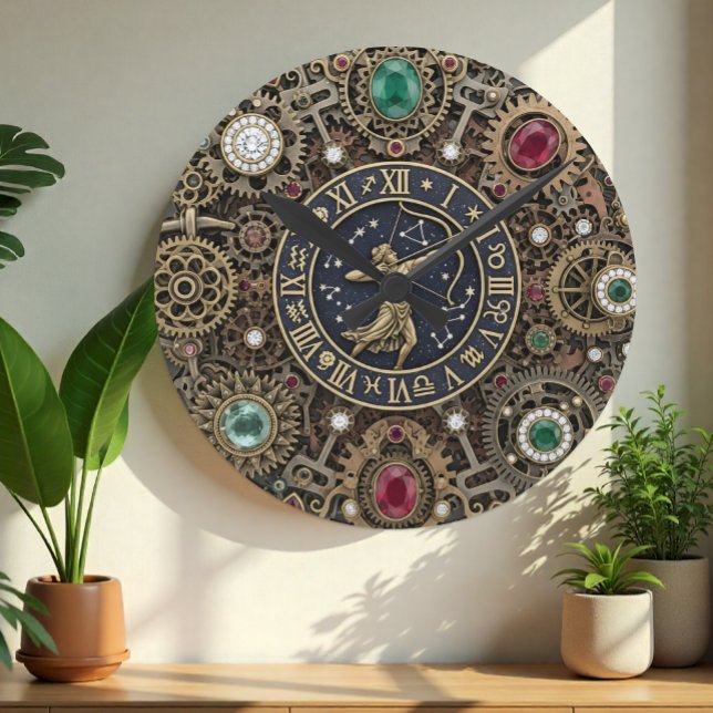 Reloj Redondo Mediano Signo Sagittarius zodiac Reloj, Steampunk, gemas (Sagittarius Wall Clock, Steampunk, jeweled)