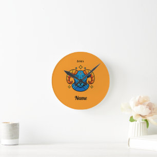 Reloj Redondo Mediano Signo zodiacal Aries Ilustración retro del carnero