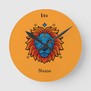 Reloj Redondo Mediano Signo Zodiacal Leo Arte Pop - Ilustración Retro de