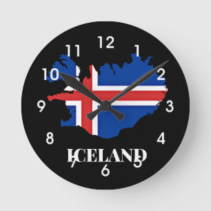 Reloj Redondo Mediano Silhouette de Islandia, bandera,