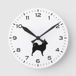 Reloj Redondo Mediano Silhouette de perro chihuahua de cabello largo