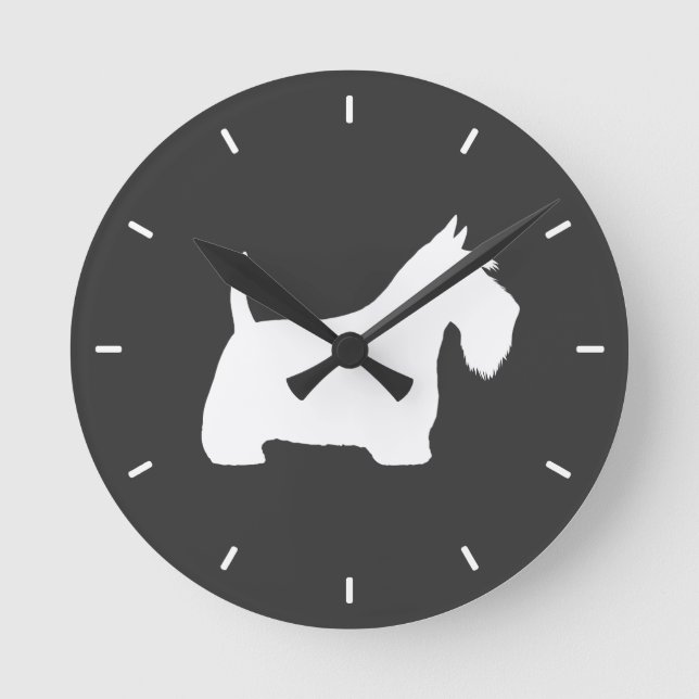 Reloj Redondo Mediano Silhouette White Scottish Terrier (Anverso)