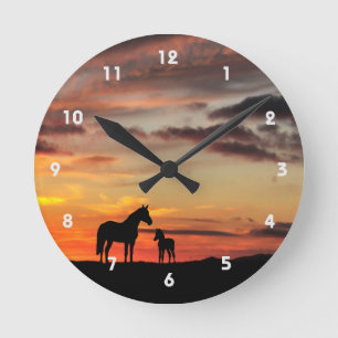 Reloj Redondo Mediano Silhouette Wild Mustang Mare y Foal Silhouette con