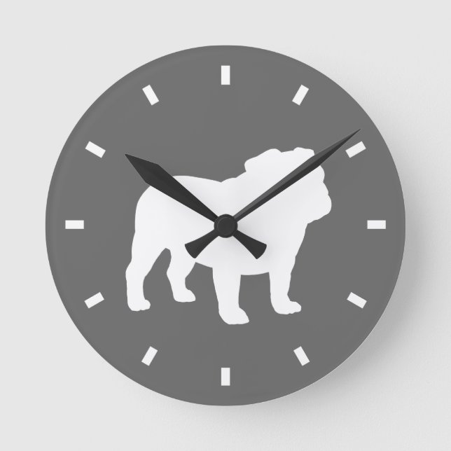Reloj Redondo Mediano Silueta bulldog gris y blanco | Perro Lover (Anverso)