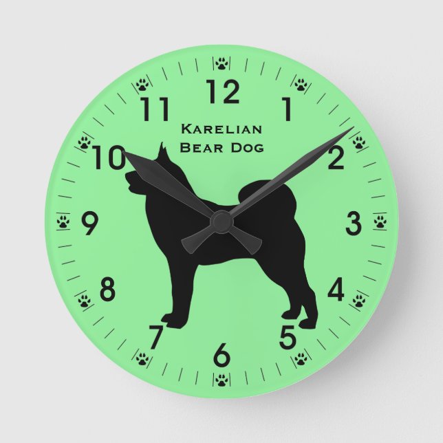 Reloj Redondo Mediano Silueta carelia del perro del oso personalizada (Anverso)