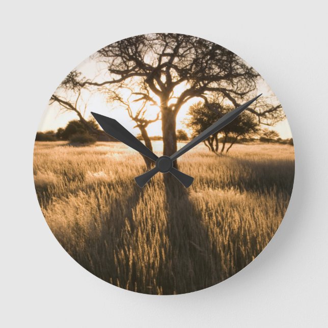 Reloj Redondo Mediano Silueta De Árboles De Acacia En El Grado. Marienta (Anverso)