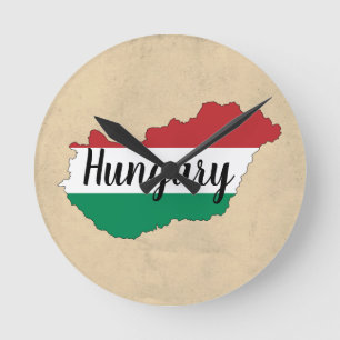 Reloj Redondo Mediano Silueta de bandera de Hungría