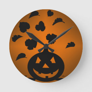 Reloj Redondo Mediano Silueta de calabaza y hojas