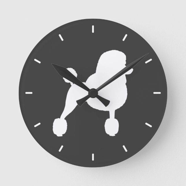 Reloj Redondo Mediano Silueta de Caniche Estándar Blanco (Anverso)
