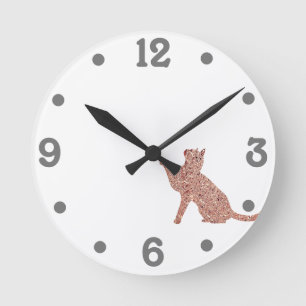 Reloj Redondo Mediano Silueta de gato dorado Rosa