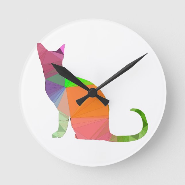 Reloj Redondo Mediano Silueta de gato Low Poly (Anverso)