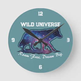 Reloj Redondo Mediano Silueta de lobo de galaxia solitaria (universo sal
