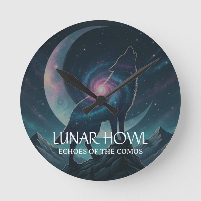 Reloj Redondo Mediano Silueta de Lobo Galáctico con Luna (SIN NÚMEROS) (Anverso)