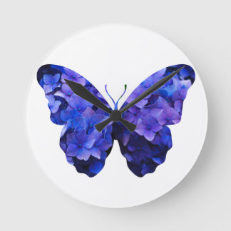 Reloj Redondo Mediano Silueta de mariposa de flor morada
