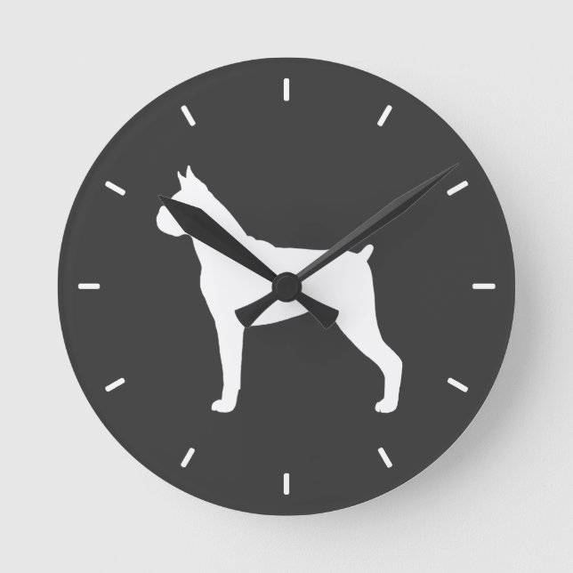 Reloj Redondo Mediano Silueta de perro boxer (orejas recortadas) (Anverso)