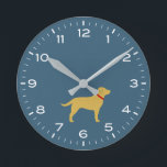 Reloj Redondo Mediano Silueta de perro recuperador de labrador amarillo<br><div class="desc">Un divertido reloj de pared de Labrador Retriever para el hogar o la oficina. Hace un regalo original para los amantes del Lab amarillo. Echa un vistazo al Doodle World de Jenn para ver más relojes decorativos y decoración de casa con temática de raza de perro.</div>