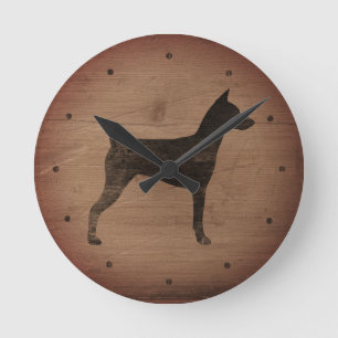 Reloj Redondo Mediano Silueta de Pinscher Alemán Estilo Rústico