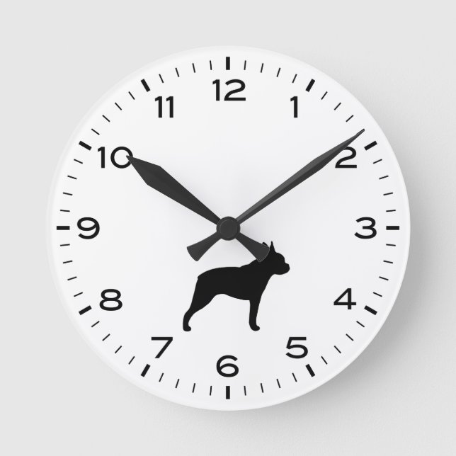 Reloj Redondo Mediano Silueta de raza de perro de Boston Terrier (Anverso)