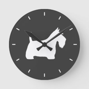 Reloj Redondo Mediano Silueta de Terrier Escocés Blanco