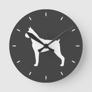 Reloj Redondo Mediano Silueta del perro del boxeador (oídos cosechados)