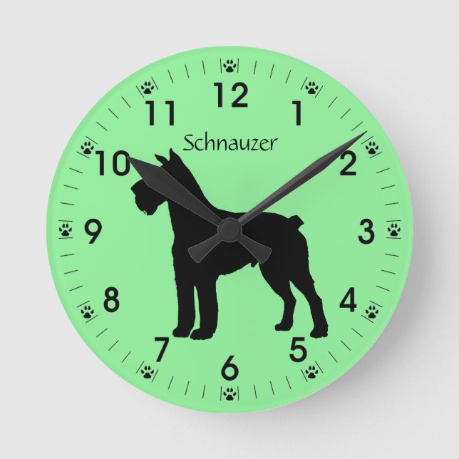 Reloj Redondo Mediano Silueta del perro del Schnauzer personalizada (Anverso)