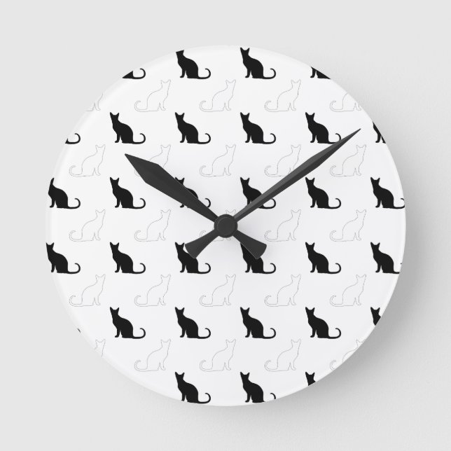 Reloj Redondo Mediano Siluetas de gatos blancos y negros (Anverso)
