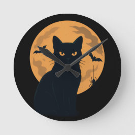 Reloj Redondo Mediano Siluyente silueta de gato negro Halloween Gato gót