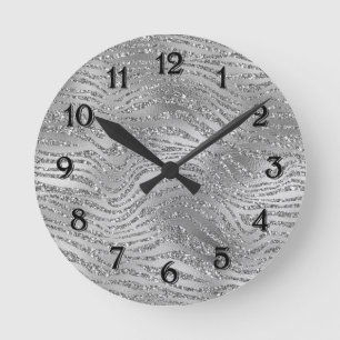 Reloj Redondo Mediano Silver Glitz Zebra Print