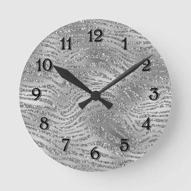 Reloj Redondo Mediano Silver Glitz Zebra Print (Anverso)
