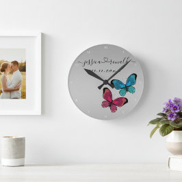 Reloj Redondo Mediano Silvery Gray Names Date Boda Regalo Personalizado