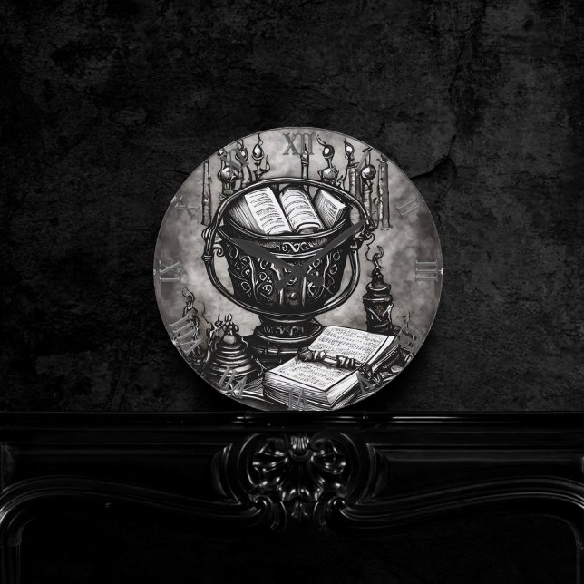 Reloj Redondo Mediano Silvery Steampunk Cauldron Spellbooks and Potions (Subido por el creador)