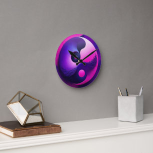 Reloj Redondo Mediano Simbolismo de Yin Yang, colorido y vibrante ilumin
