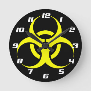 Reloj Redondo Mediano Símbolo biológico de riesgo amarillo con números