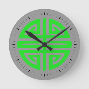 Reloj Redondo Mediano Símbolo de prosperidad chino verde