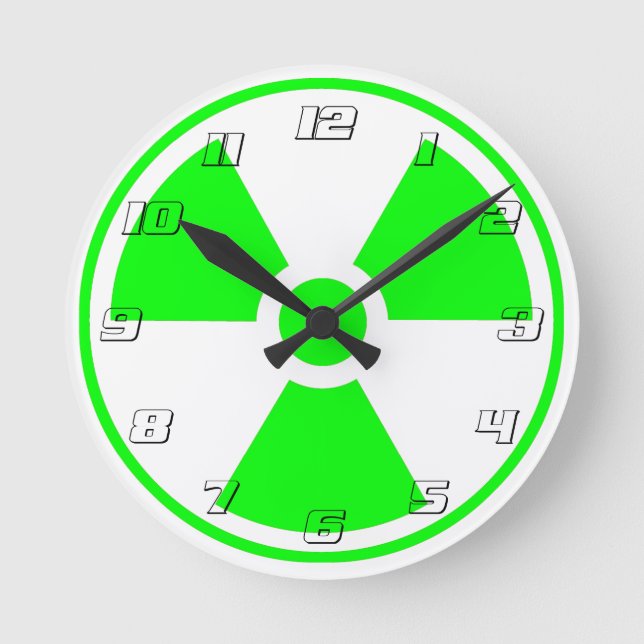 Reloj Redondo Mediano Símbolo de radiación nuclear radiactiva en verde (Anverso)