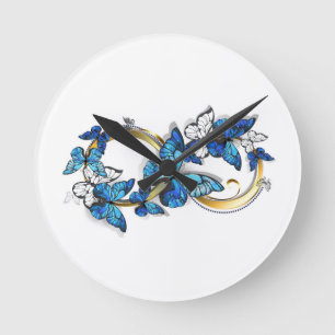 Reloj Redondo Mediano Símbolo infinito de mariposas Morpho azules