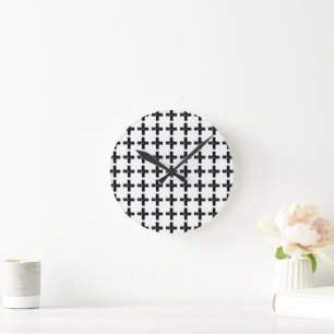 Reloj Redondo Mediano Símbolo matemático "Plus" blanco y negro corte de 