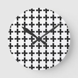 Reloj Redondo Mediano Símbolo matemático "Plus" blanco y negro corte de