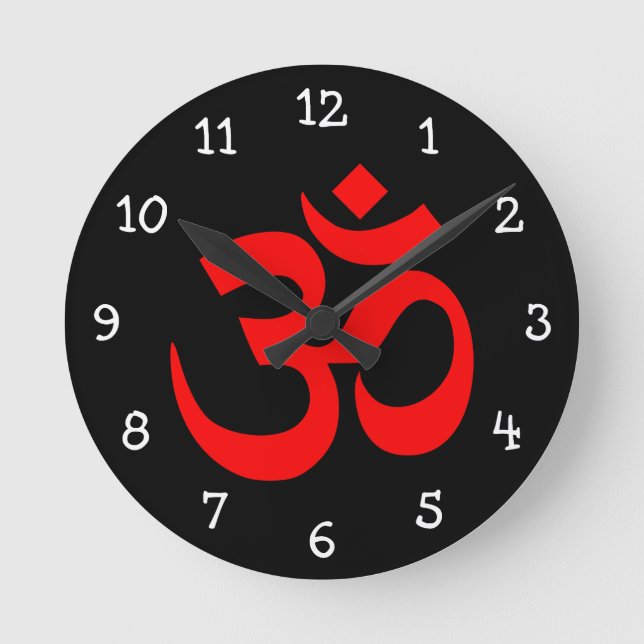 Reloj Redondo Mediano Símbolo Om negro y rojo (Anverso)