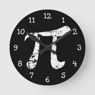 Reloj Redondo Mediano Símbolo Pi Grunge Blanco