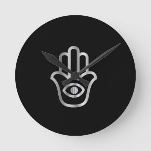 Reloj Redondo Mediano Símbolo religioso de Khamsa de la Mano de Fátima