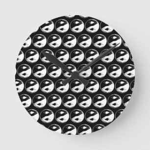 Reloj Redondo Mediano Símbolo Yin Yang Monocromático Zen Meditación Yoga