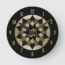 Reloj Redondo Mediano Símbolo Yoga Om Black & Gold Lotus Flower Mandala