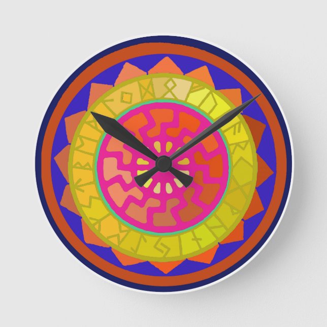 Reloj Redondo Mediano Símbolos de calendario de ejecución de sol celta (Anverso)