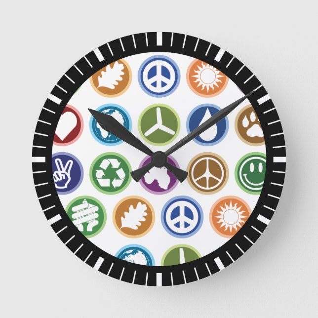 Reloj Redondo Mediano Símbolos de Paz y Eco (Anverso)
