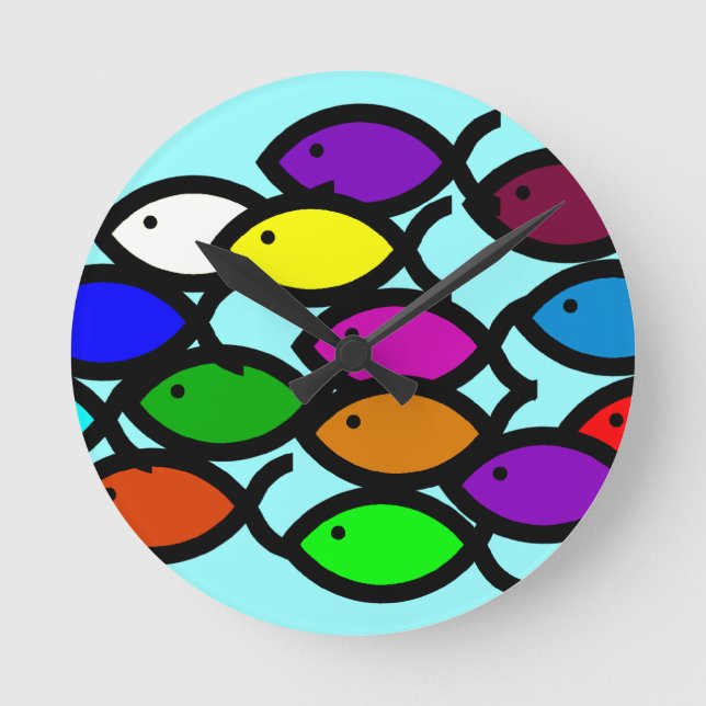 Reloj Redondo Mediano Símbolos de peces cristianos - Escuela Arcoiris - (Anverso)