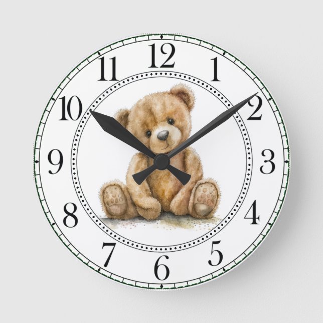 Reloj Redondo Mediano Simple acuarela Teddy Bear Nursera (Anverso)