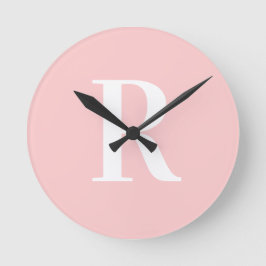 Reloj Redondo Mediano Simple monograma moderno Rubor rosa